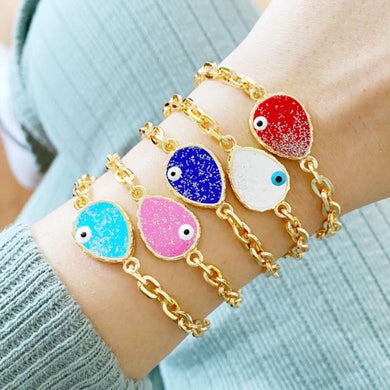 Evil Eye Bracelet, Gold Chain Bracelet, Glitter Evil Eye Charm Bracelet, Evil Eye Jewelry
