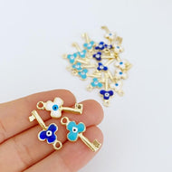 Shiny Gold Plated Mini Key Evil Eye Charm, Tiny Evil Eye Charm