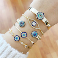 Gold Evil Eye Bracelet, Cuff Bracelet, Zircon Evil Eye Bead, Minimalist Bracelet