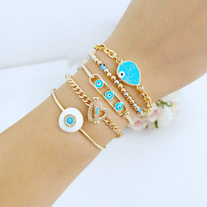 Blue Evil Eye Bracelet, Cuff Bracelet, Toggle Bracelet, Waterproof Jewelry