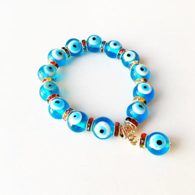 Evil Eye Stretch Bracelet, Glass Turquoise Evil Eye Beaded Bracelet - Evileyefavor