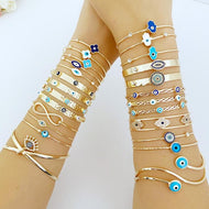 Evil Eye Cuff Bracelet, Gold Evil Eye Jewelry, Bangle Bracelet, 25 styles