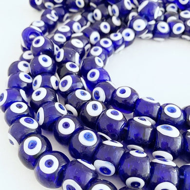 50 pcs Chunky Evil Eye Beads, Artisan Handmade Glass Bead, Blue Evil Eye