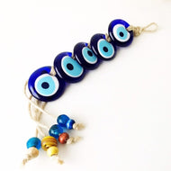 Blue glass evil eye macrame wall hanging - Evileyefavor