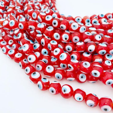 Red Evil Eye Beads, 12mm Glass Beads, Round Evil Eye,  Mal de Ojo Malocchio