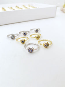 Minimalist Evil Eye Ring, Joint Ring, Tiny Zircon Ring, Gold Silver Band Ring