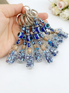 Glass Evil Eye Bottle Keychain, Blue Glass Evil Eye, Greek Evil Eye Bead