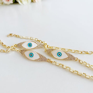 Gold Chain Evil Eye Link Bracelet, Evil Eye Bracelet, Chuncky Chain Bracelet