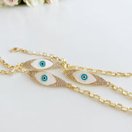 Gold Chain Evil Eye Link Bracelet, Evil Eye Bracelet, Chuncky Chain Bracelet
