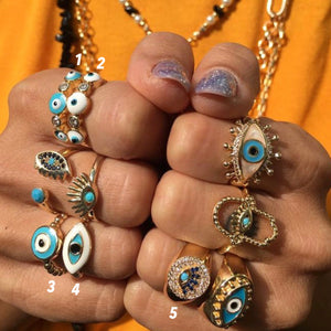 Evil Eye Ring, Evil Eye Jewelry Adjustable Rings, White Blue Evil Eye