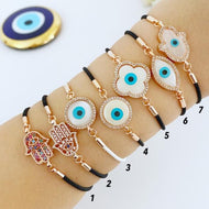White Evil Eye Bracelet, Hamsa Bracelet, Black String Bracelet