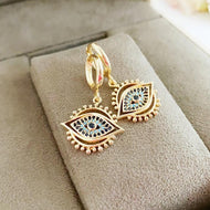 Evil eye hoop earrings, gold evil eye earrings, dangle earrings - Evileyefavor