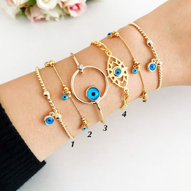 Gold Evil Eye Bracelet, Bangle Bracelet, Evil Eye Chain Bracelet, Turkish Evil Eye - Evileyefavor