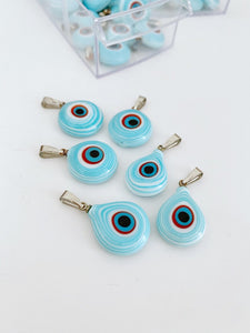 Handmade Glass Evil Eye Charm, Turquoise Evil Eye Bead, Oval Round Evil Eye