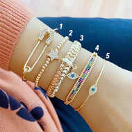 Gold Evil Eye Bracelet, Cuff Bracelet, Chain Evil Eye Bracelet, Safety Pin Bracelet