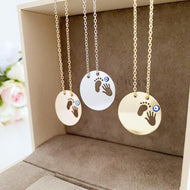 New Baby Necklace, Evil Eye Necklace, Foot Hand print, New Mom Necklace