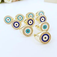 Round Evil Eye Ring, Adjustable Gold Ring, Blue Evil Eye Jewelry, Boho Rings - Evileyefavor
