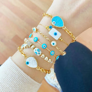 Gold Evil Eye Bracelet, Cuff Bracelet, Blue Evil Eye Bracelet, Chain Bracelet, Pandora Bracelet