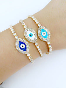 Gold Evil Eye Tennis Bracelet, Blue Evil Eye Bracelet, Greek Eye Bracelet