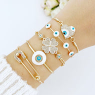 White Evil Eye Bracelet, Zircon Evil Eye Charm, Gold Evil Eye Jewelry, Cuff Bracelet