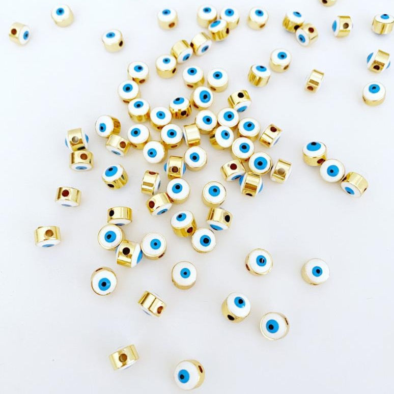 5 pcs White Evil Eye Beads, BULK, Evil Eye Spacer Beads, 7mm connector beads
