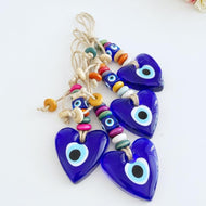 Heart Evil Eye Wall Hanging, Glass Evil Eye Home Decor, Macrame Wall Hanging