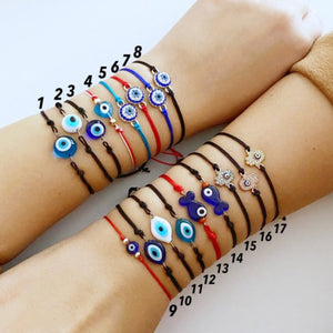 Evil Eye Thread Bracelet, Blue Evil Eye Bead, Adjustable String Bracelet