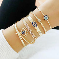 Gold Bracelet SET, Evil Eye Bracelet, Cuff Bracelet, CZ Bracelet