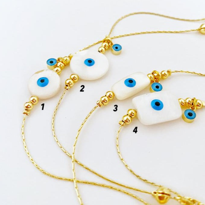 Evil Eye Bracelet, Mother of Pearl Bracelet, Gold Chain Bracelet