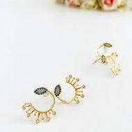 Gold Evil Eye Stud Earrings, CZ Paved Evil Eye Earrings Stud, Trendy Evil Eye Earrings