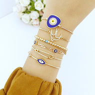 Evil Eye Bracelet, Gold Adjustable Bracelet, Cuff Bracelet, Bird Charm