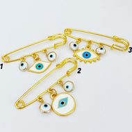 Evil Eye Bead, Evil Eye Safety Pin, Enamel Evil Eye Bead, Gold Safety Pin
