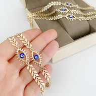 Evil Eye Chain Bracelet, Blue Evil Eye Bracelet, Gold Chain Bracelet