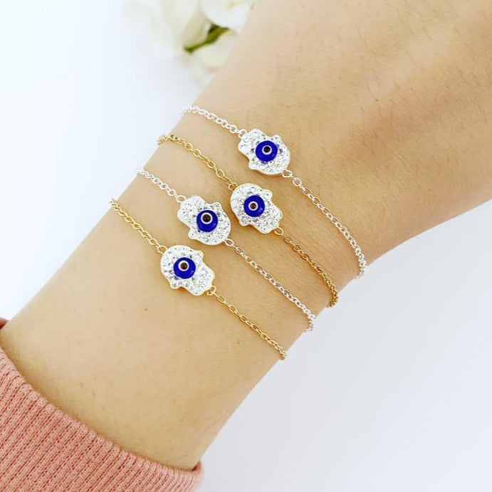 EFFY Collection EFFY® Multi-Sapphire (5/8 ct. t.w.) & Diamond Accent Hamsa  Hand Link Bracelet in 14k Gold - Macy's