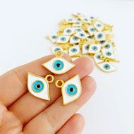 Gold Evil Eye Charm, Tiny Evil Eye Charm, White Evil Eye Pendant - Evileyefavor