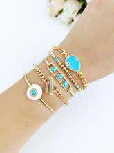 Blue Evil Eye Bracelet, Cuff Bracelet, Toggle Bracelet, Waterproof Jewelry