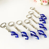 Blue Glass Keychain, Silver Keychain, Spiral Glass Bead, Key Chain, Lucky