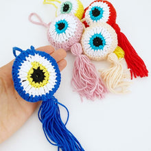 Handmade Evil Eye, Evil Eye Wall Hanging, Evil Eye Car Charm, Knitting Evil Eye