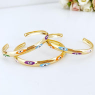 Rainbow Evil Eye Bracelet, Evil Eye Cuff Bracelet, Tarnish Resistant Gold Bracelet