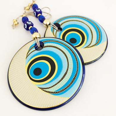 Blue Evil Eye Wall Hanging, Patterned Wall Hanging, Turkish Evil Eye - Evileyefavor