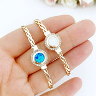 Gold Twisted Rope Cuff Bracelet, Opal Bead Bracelet, Curb Chain Bracelet