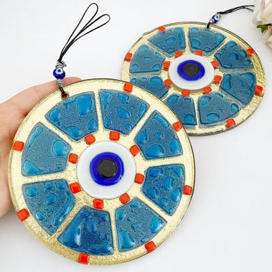 Handmade Glass Evil Eye Bead, Evil Eye Wall Hanging, Blue Evil Eye Bead, Fused