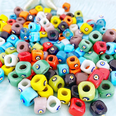 Evil Eye Beads, 12mm cube beads, Handmade Murano Glass Beads