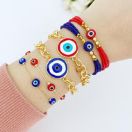 Evil Eye Bracelet, Blue Red Evil Eye Bead, Gold Chain Bracelet, Evil Eye Jewelry,