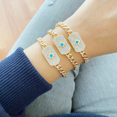 North Star Charm Bracelet, Gold Curb Chain Bracelet, Best Friend Bracelet
