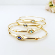 Evil Eye Bracelet, Gold Screw Bracelet, Cuff Bracelet, Blue Evil Eye
