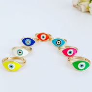 Adjustable Evil Eye Ring; Gold Ring, Dainty Evil Eye Ring, Blue White Pink Eye