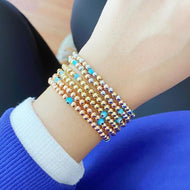 Evil Eye Bracelet, Gold Ball Bracelet, Gold Ball Stretch Bracelet, Rose Gold