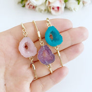 Gemstone Bracelet, Adjustable Gold Bracelet, Rose Quartz Jewelry