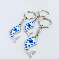 Fish Evil Eye Keychain, Lucky Evil Eye Charm, Silver Keychain